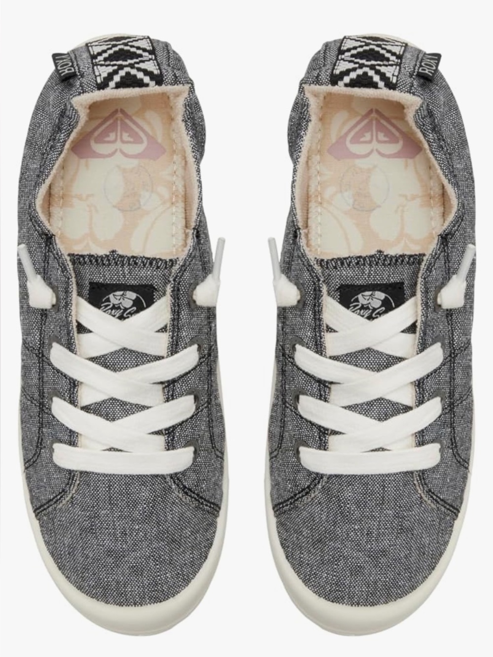 Roxy Gray Canvas Low-Top Sneakers with White Laces
